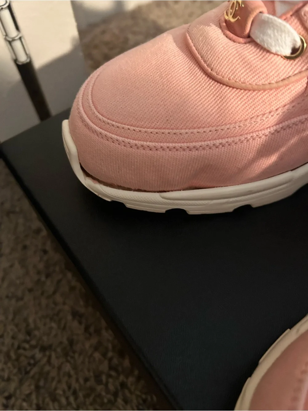 Authentic CHANEL Pink Canvas Low-Top Sneakers with White Laces